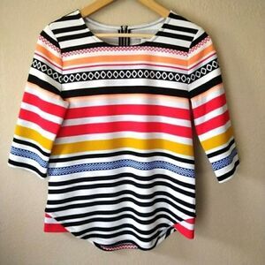 ‎Bar III Striped Top 3/4 Sleeve w/Zipped Back, Size - Medium